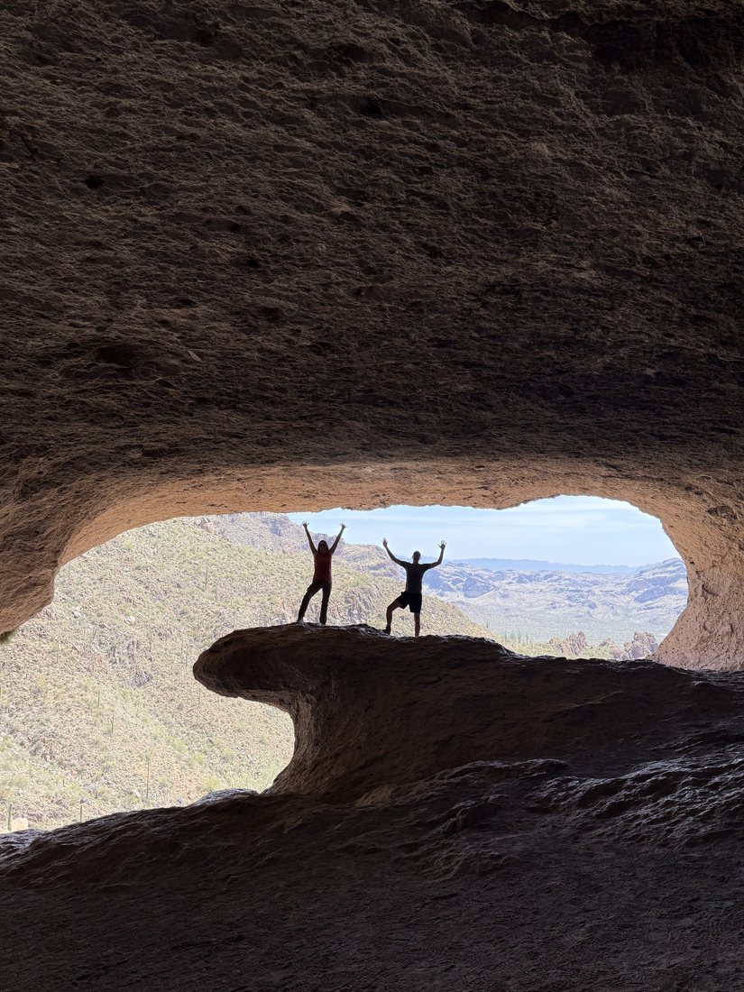 Hiking to a desert arch